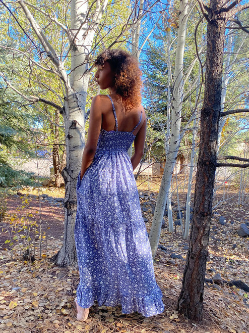 Indie Ella BROOKE Printed Cotton V Neck Maxi Dress with Pockets in Pastel Trellis 