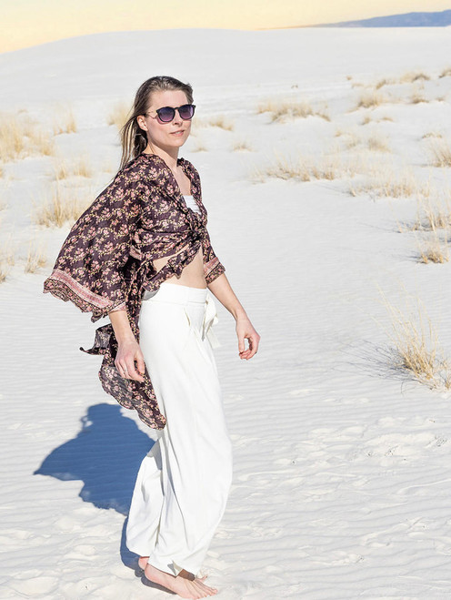  BUTTERFLY Bell Sleeve Wrap Tunic in Earthy Floral (One Size) 