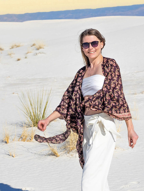  BUTTERFLY Bell Sleeve Wrap Tunic in Earthy Floral (One Size) 