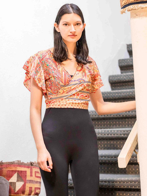 Indie Ella JAZZALYN Tied Flutter Sleeve Silk Wrap Top in Sun Paisley  Indie Ella JAZZALYN Tied Flutter Sleeve Silk Wrap Top in Sun Paisley