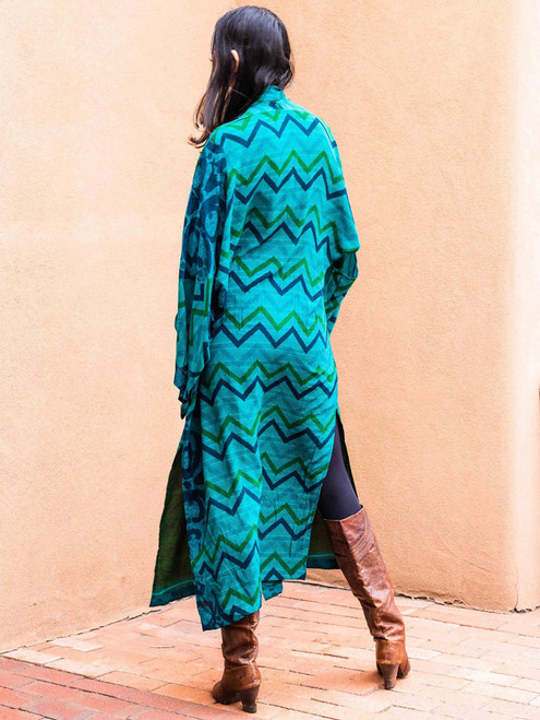  YOKO Boho Kimono Japanese Duster Silk Robe in Temple Pool (ONE SIZE) 