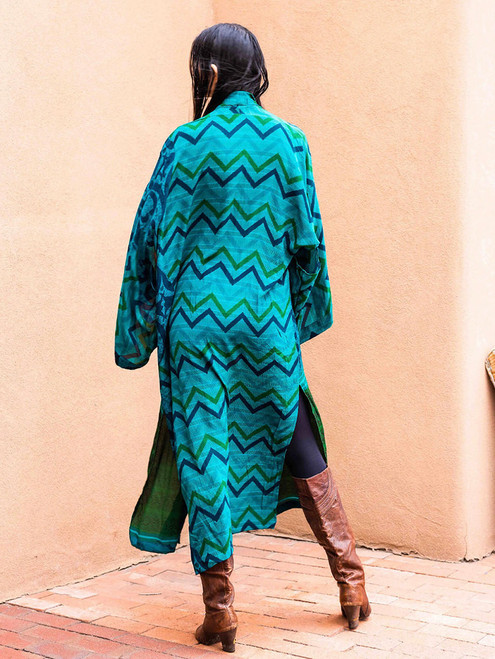  YOKO Boho Kimono Japanese Duster Silk Robe in Temple Pool (ONE SIZE) 