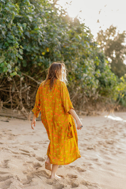 Indie Ella CAMERON Pure Silk  Luxurious Boho Chic Robe in Orange Blossom (One Size)  Indie Ella CAMERON Pure Silk  Luxurious Boho Chic Robe in Orange Blossom (One Size)