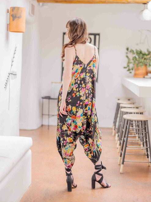 DIVA Boho Chic Double Layer Silk Reversible Romper Onesie Playsuit with pockets in Anime Flower DIVA Boho Chic Double Layer Silk Reversible Romper Onesie Playsuit with pockets in Anime Flower