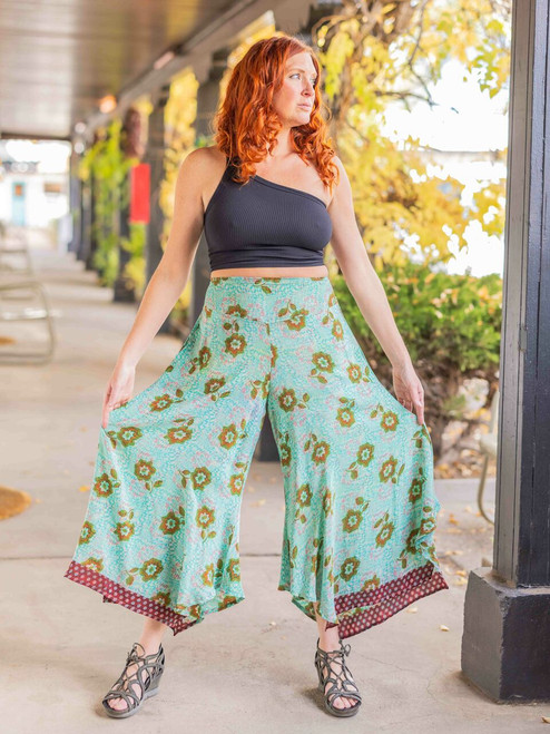 PALAZZO Wide Leg High Waist Boho Silk Pants with pockets in Echo Park  (Medium) - Indie Ella Lifestyle