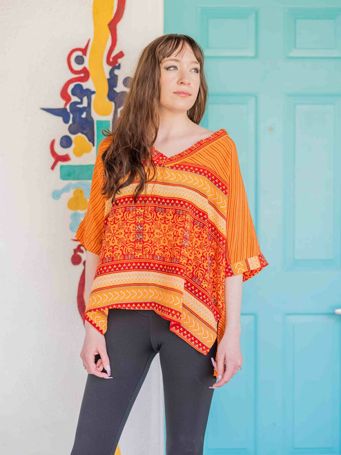 MABEL Oversize Bohemian Silk Tunic Blouse in Vibrant  Jubilation MABEL Oversize Bohemian Silk Tunic Blouse in Vibrant  Jubilation