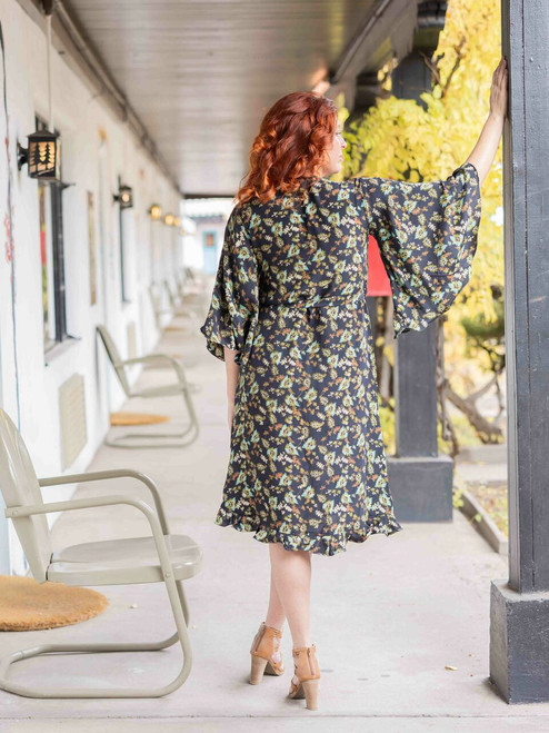 ANYA Butterfly Sleeve Sequin Silk Wrap Dress in Moonlight  Garden (M/Lg)