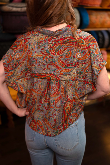 INDRA Boho Chic Printed Silk Crop Top in Vibrant Paisley (One Size) INDRA Boho Chic Printed Silk Crop Top in Vibrant Paisley (One Size)
