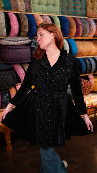 RAJKUMARI Velvet Evening Multi Panel Coat in Night Sky  (Med/Large)