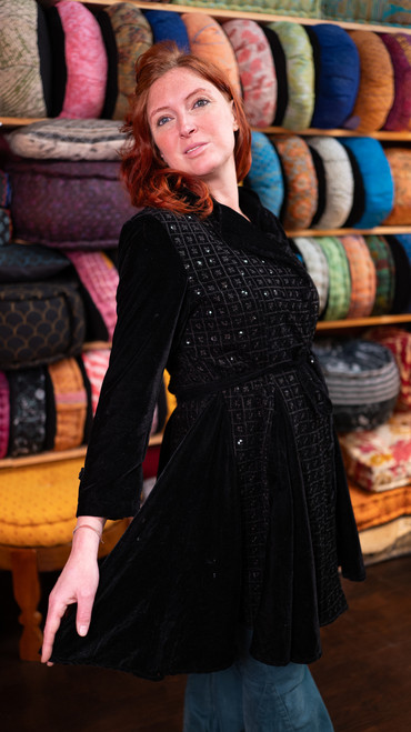 RAJKUMARI Velvet Evening Multi Panel Coat in Night Sky  (Med/Large)