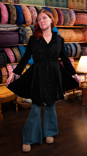 RAJKUMARI Velvet Evening Multi Panel Coat in Night Sky  (Med/Large)