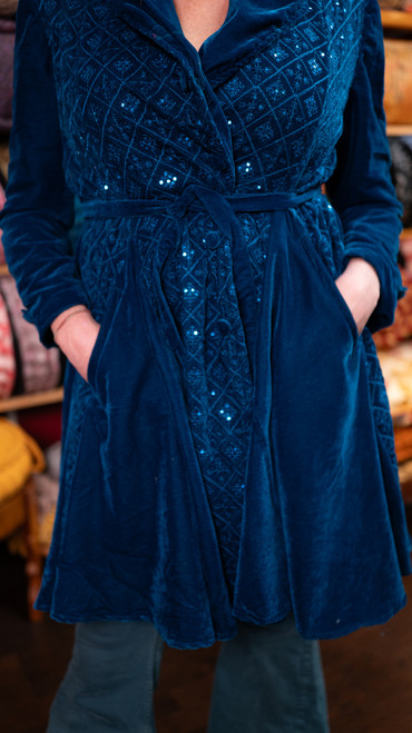 RAJKUMARI Velvet Evening Multi Panel Coat in Rich Blue  (Med/Large)