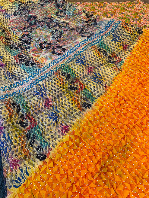 MAHARAJA Traditional Rajasthan Hand Stitched Pure SILK KANTHA Quilt Blanket in Pattern K (One of A Kind) MAHARAJA Traditional Rajasthan Hand Stitched Pure SILK KANTHA Quilt Blanket in Pattern K (One of A Kind)