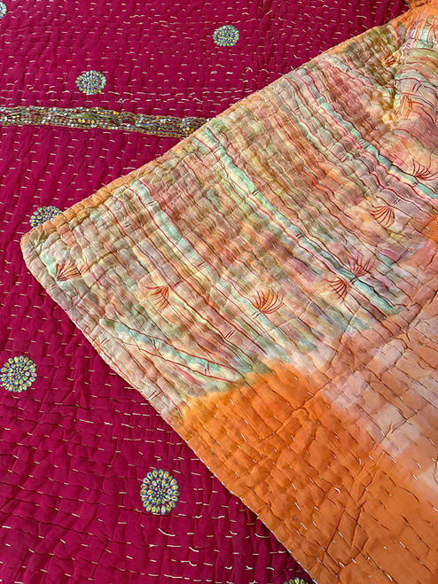 MAHARAJA Traditional Rajasthan Hand Stitched Pure SILK KANTHA Quilt Blanket in Pattern M (One of A Kind) MAHARAJA Traditional Rajasthan Hand Stitched Pure SILK KANTHA Quilt Blanket in Pattern M (One of A Kind)