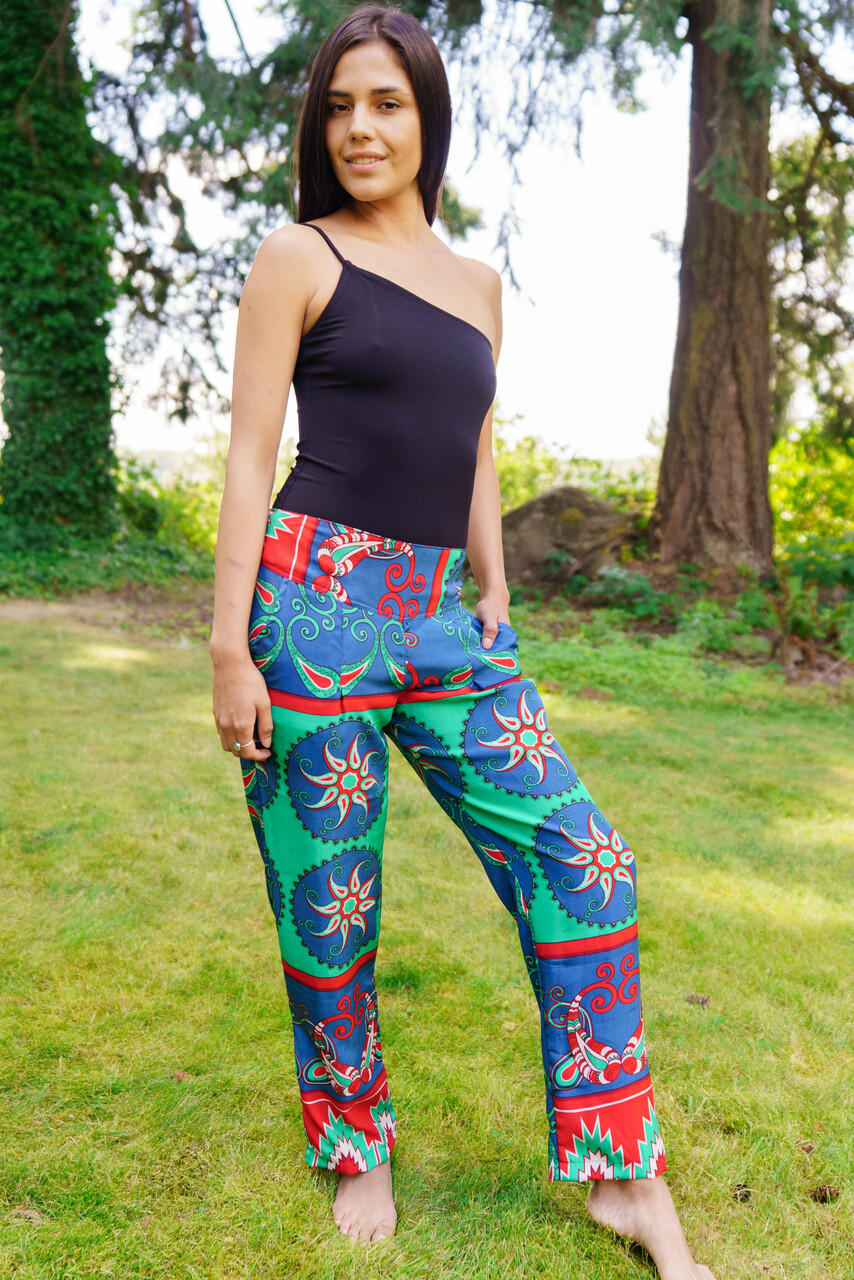 FRIDA Ankle Capri Silk Trouser Pants in Circus Dance (Sm/Med)