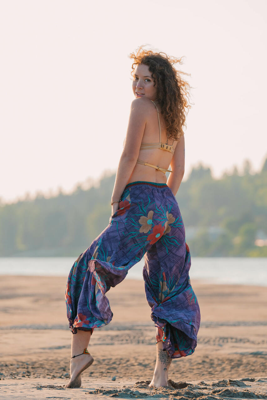 MARLEE Bohemian Silk Flared Pants (Medium/ Large) in Fluent Dancer