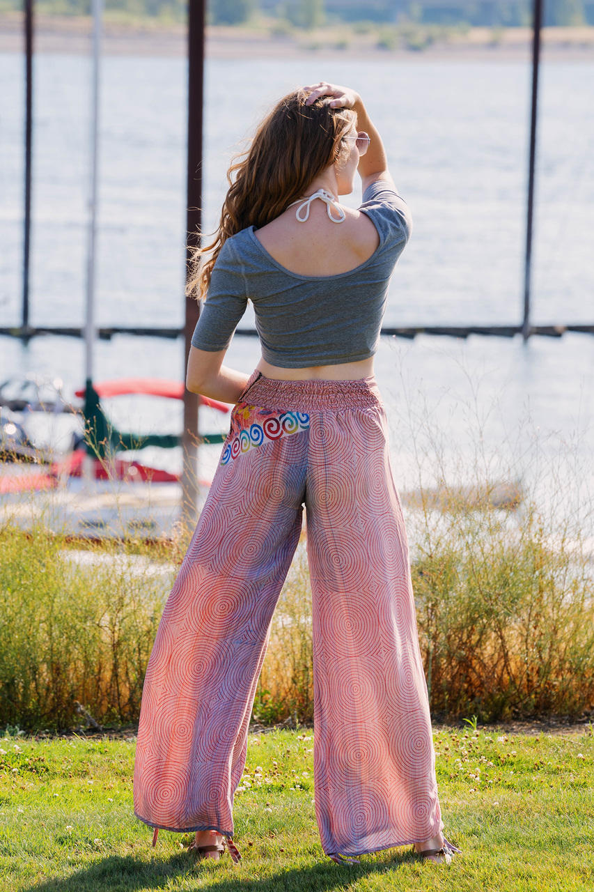 PALAZZO Wide Leg High Waist Boho Silk Pants with pockets in Echo Park  (Medium) - Indie Ella Lifestyle