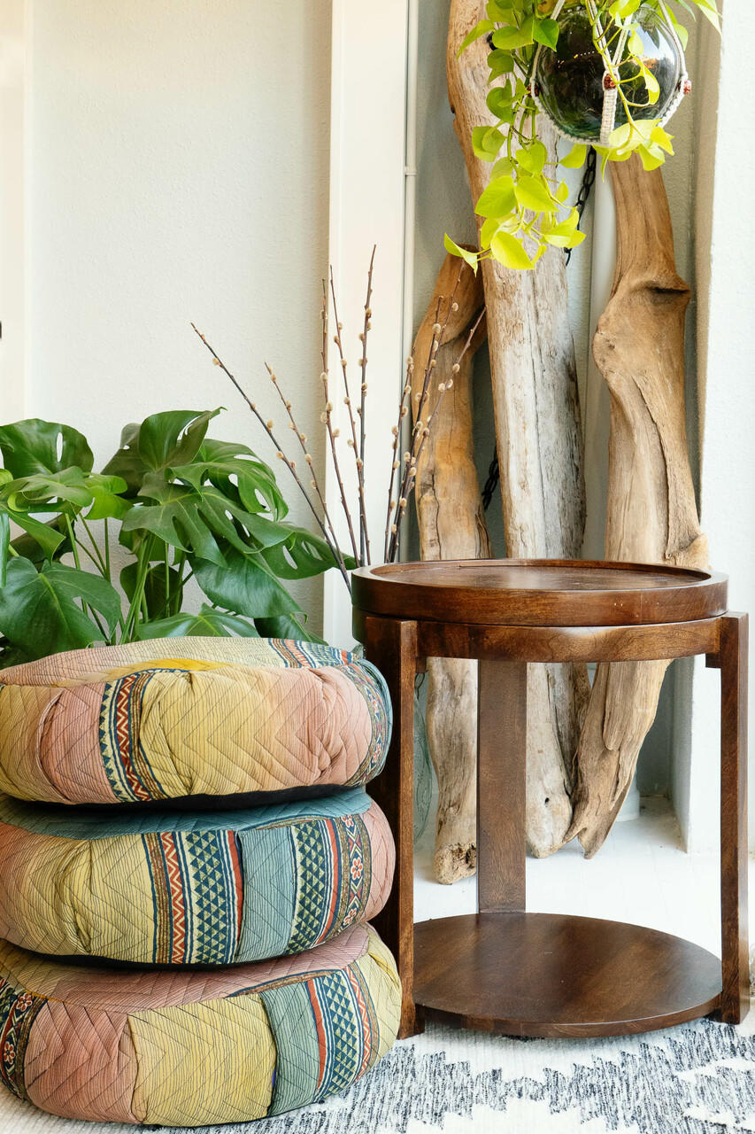 Phat CHOKI Round Wooden Side Table and Convertible OTTOMAN Stool (Cushion  not Included) 8 High - Indie Ella Lifestyle