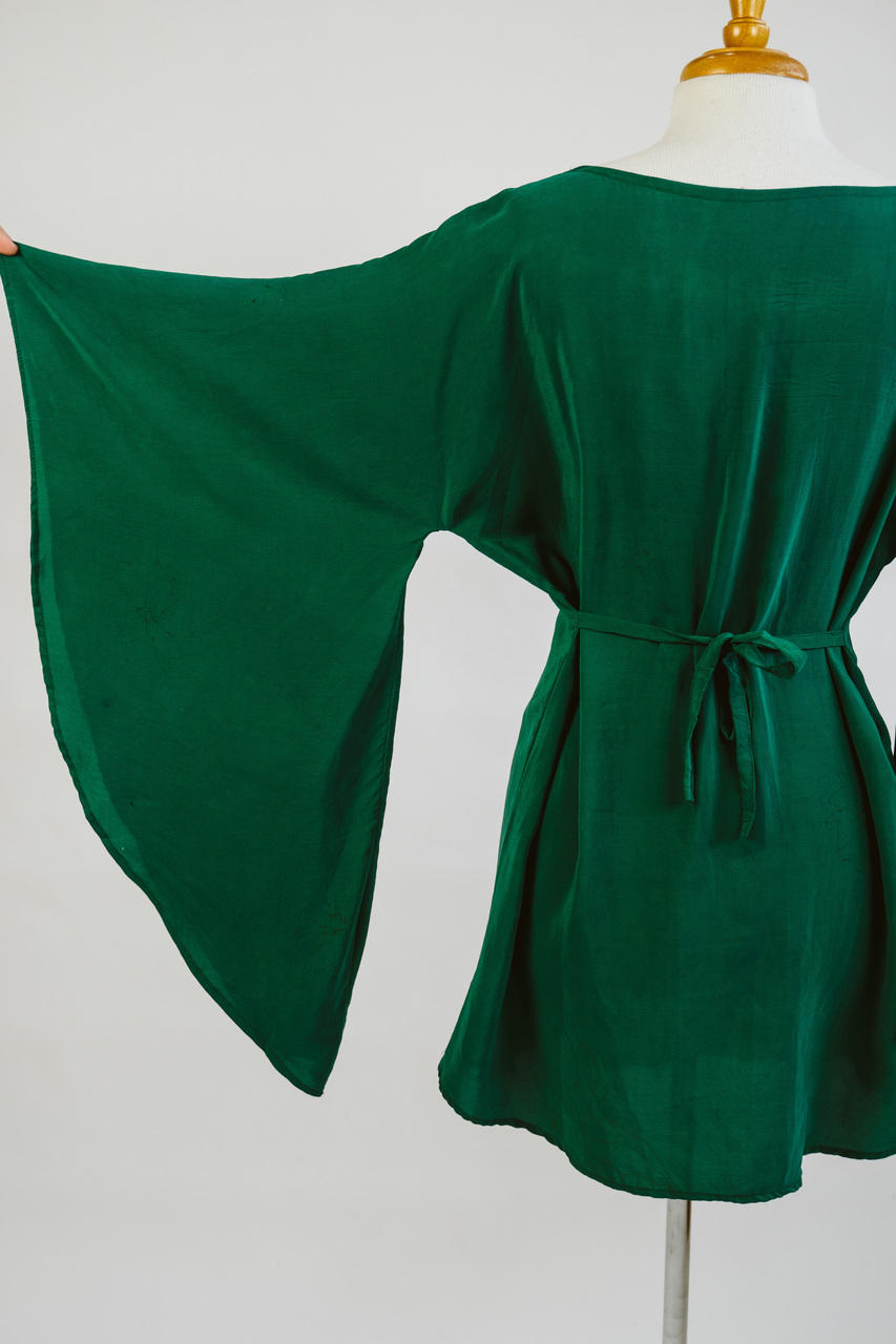 sachin and babi light blue dress CATALINA Butterfly Sleeve Circle Cut Silk Tunic Dress in Emerald Love (One  Size)