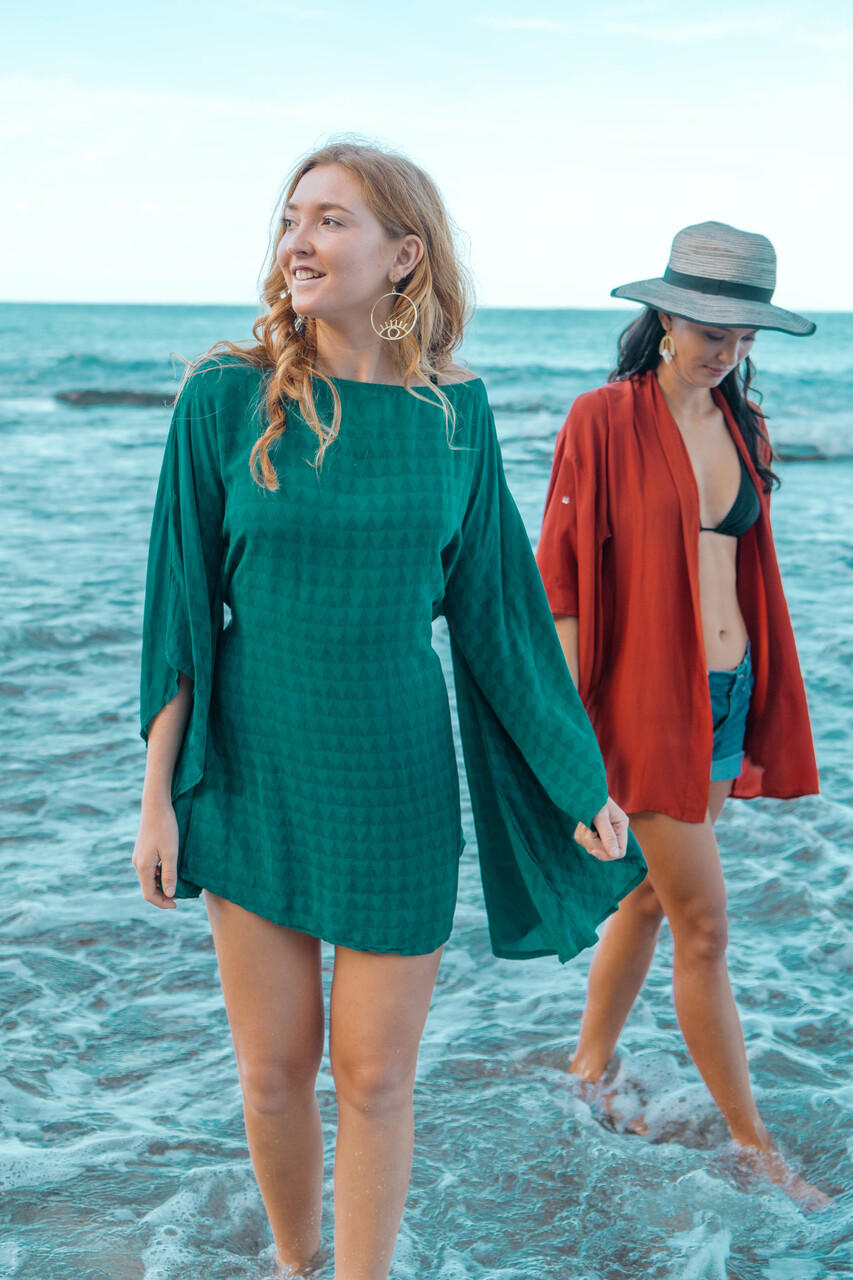 CATALINA Butterfly Sleeve Circle Cut Silk Tunic Dress in