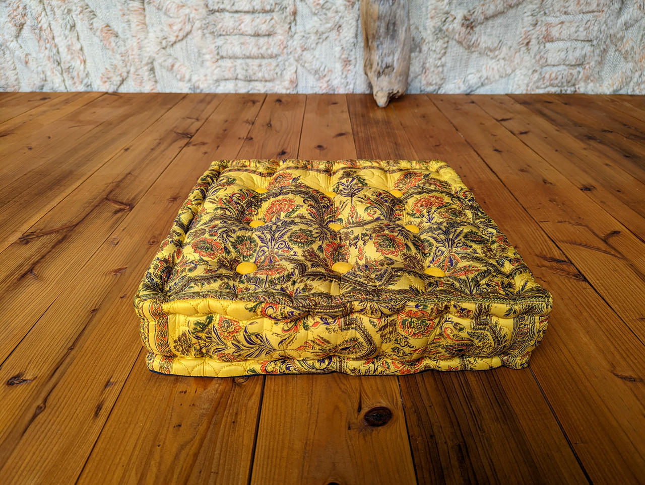 POET Boho Chic Quilted Silk Square Meditation Cushion Pillow in Golden  Field - Indie Ella Lifestyle