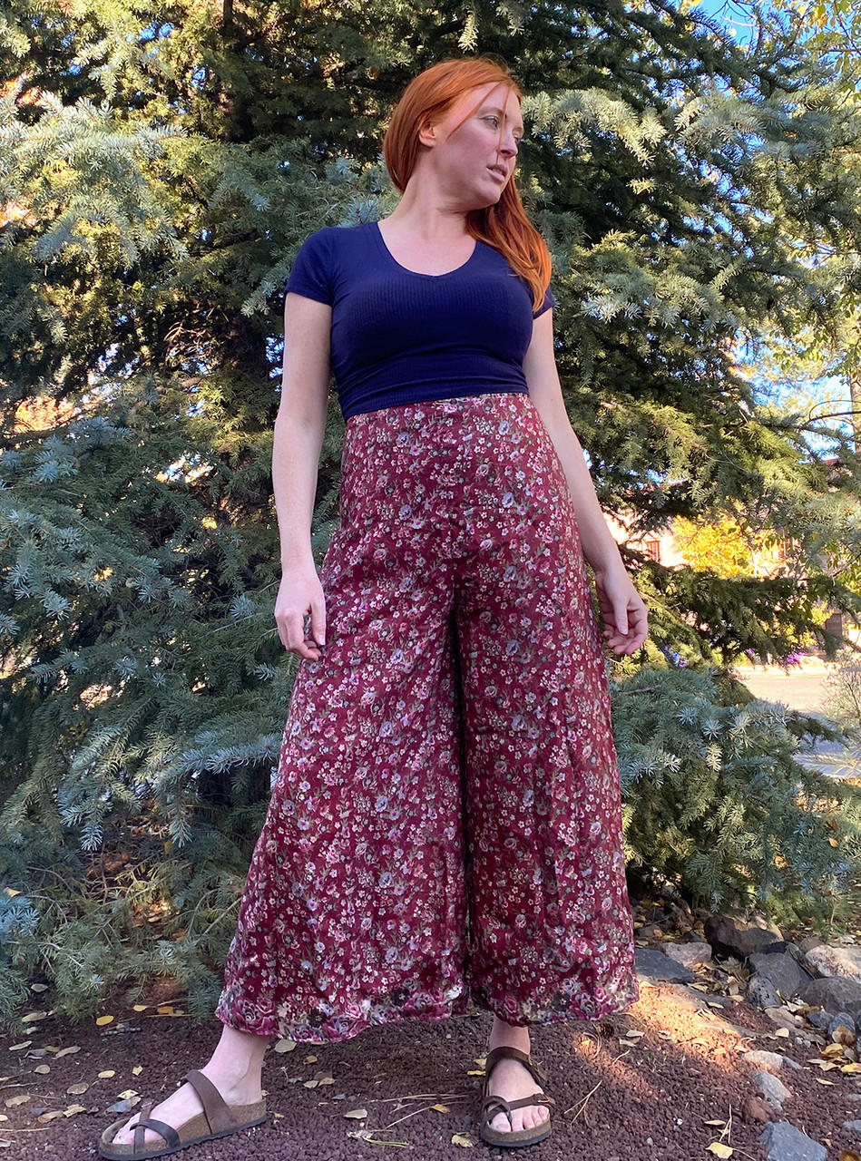 Winslow Gypsy Chic Recycled Silk Reversible Wrap Pants in Raspberry Patch