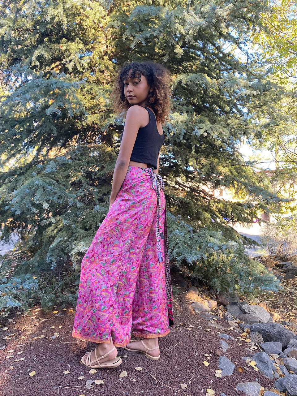 WINSLOW Gypsy Chic Recycled Silk Wrap Pants in Vibrant Pink