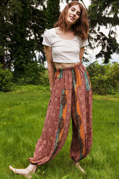 Blue And Pink Silk Patola Top With Harem Pants