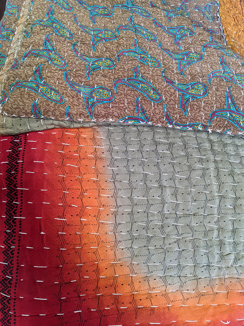 MAHARAJA Traditional Rajasthan Hand Stitched Pure SILK KANTHA Quilt