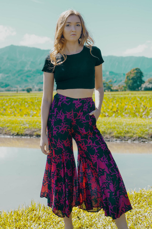 MARLEE Silk Flared Pants in Red Poppy (Medium/Large) - Indie Ella