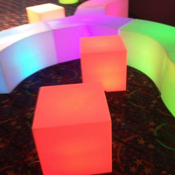 Illuminated Cubes work well as seats and look great combined with the glow curved seating