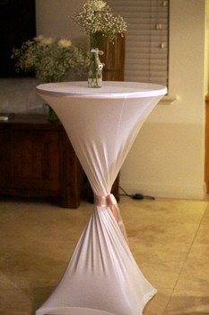 Cocktail Bar with White Lycra Cover (Ribbon and Vase not included) Cocktail Bar with White Lycra Cover (Ribbon and Vase not included)