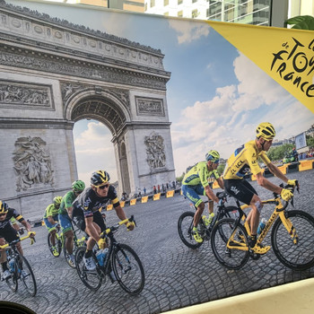 Great to take photos with Tour de France Competitors in the background. A great photo requires a great banner. Great to take photos with Tour de France Competitors in the background. A great photo requires a great banner.