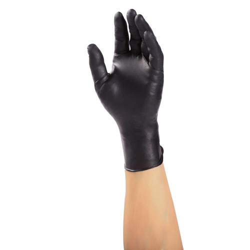 Suitable for mechanical and industrial use, these Black Nitrile Gloves offer high puncture restistance.