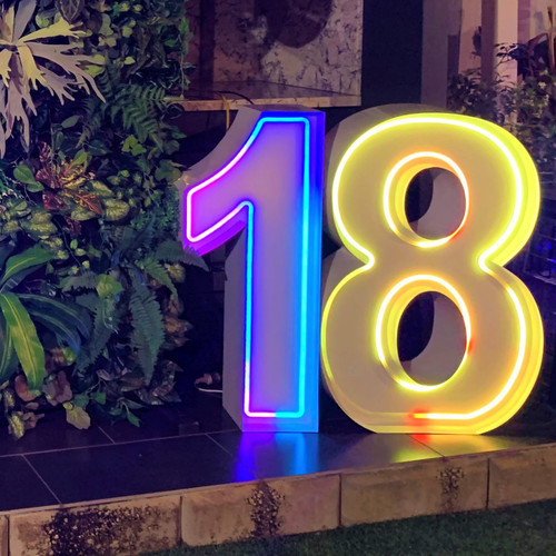 These Neon Light up Numbers can be set on one colour, flashing or fade through the rainbow of colours.