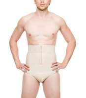 Isavela Male High-Waist Abdominal Cosmetic Surgery Compression Brief w/Zippers - Beige