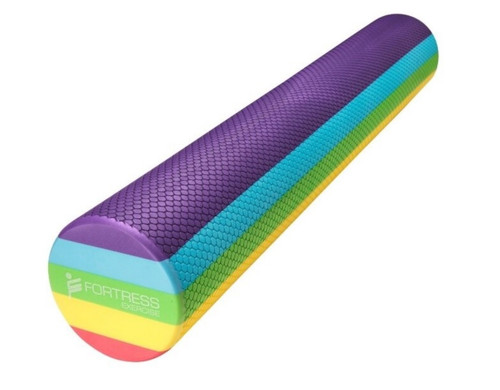 Fortress Round Foam Roller (90x15cm) w/ Exercise Chart - Rainbow