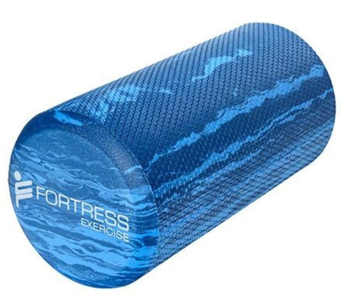 Fortress Round Foam Roller (30x15cm) w/ Exercise Chart - Marble Blue
