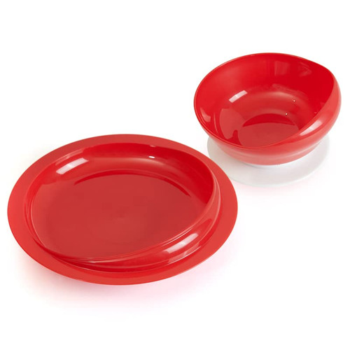 Spill Proof Scoop Bowl & Scoop Dish Plate w/ Suction Base - Red