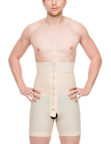 Isavela Male High-Waist Abdominal Compression Girdle Mid Thigh w/ Zippers - Beig