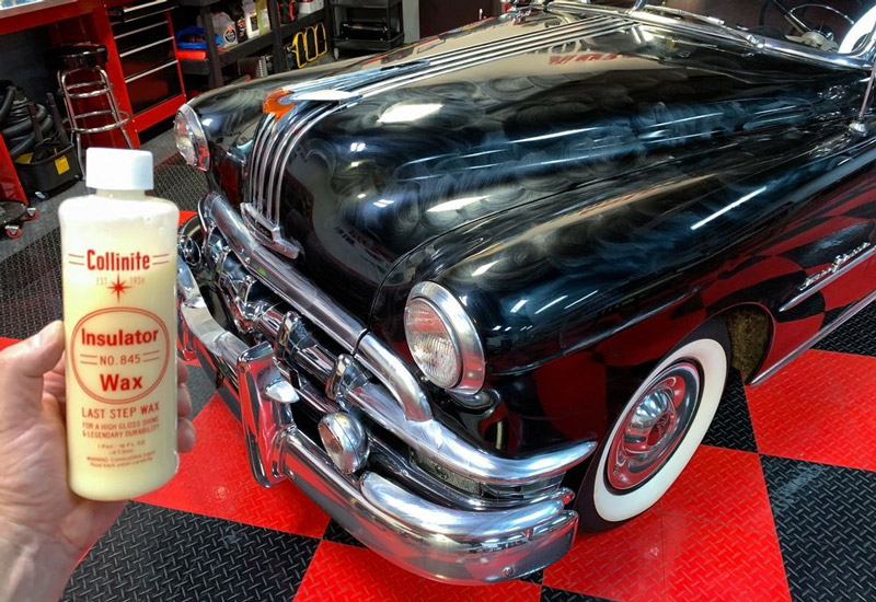 1950 Pontiac Cheiften with dried Collinite Insualtor Wax on hood, waiting to have wax buffed off.