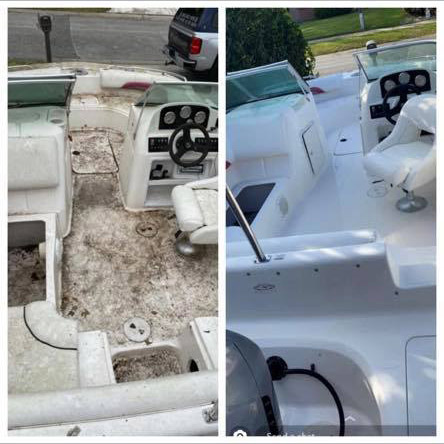 Marine 31 Mildew Remover Gel before and after results. Amazing results in minutes!