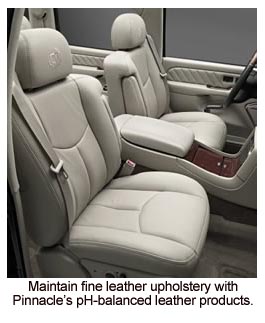 Pinnacle Leather Care products clean and protect leather seats.