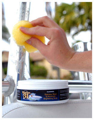 Marine 31 Stainless Steel & Aluminum Brightening Soap removes oxidation on metal surfaces, creating a mirror-finish