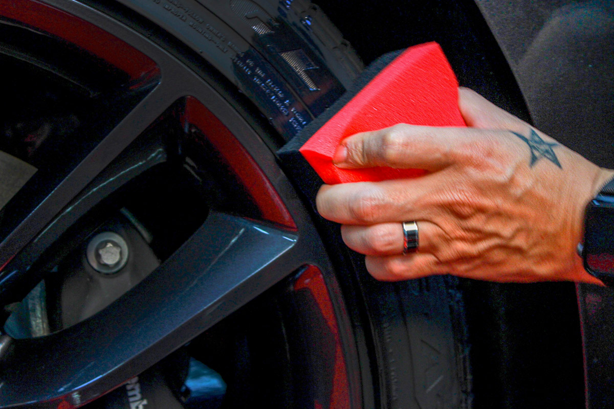 Spread DP Tire Coating evenly across the surface of your tire. DO NOT apply to the treaded surface!