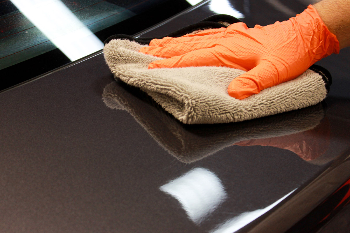 Once Woldgang Uber Ceramic Spray Coating has flashed, simply buff the surface with a clean microfiber towel!