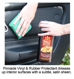 Pinnacle Vinyl & Rubber Protectant maintains the color and texture of vinyl, rubber and plastic surfaces.