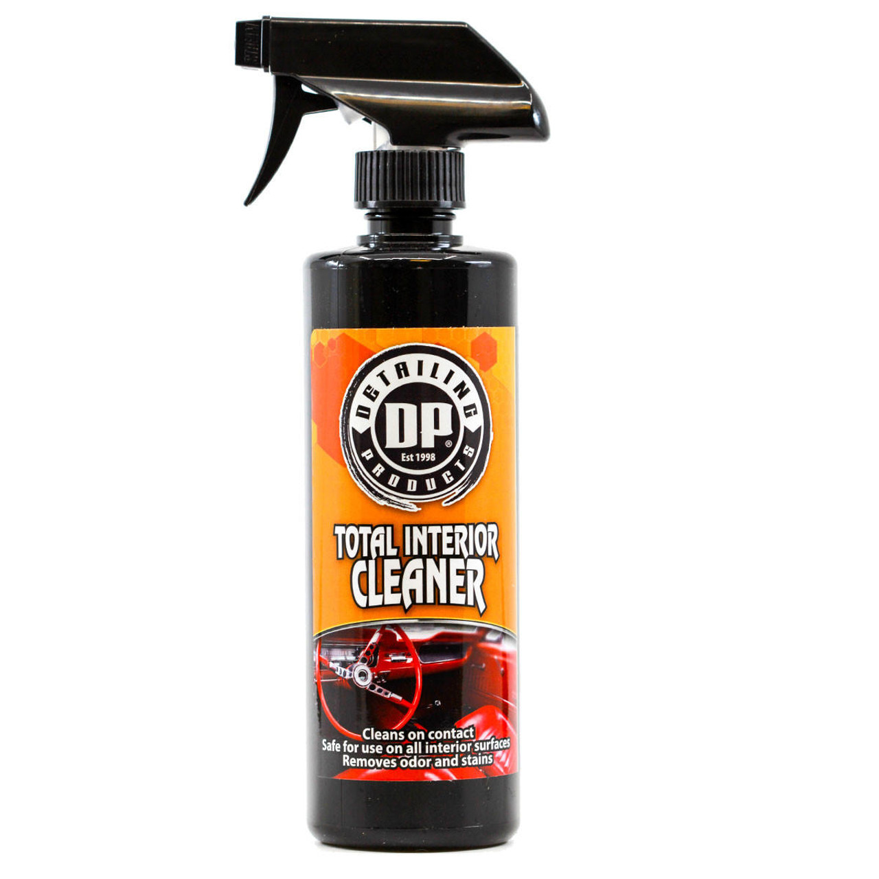 DP Total Interior Cleaner cleans plastic, vinyl, leather, carpet, and  upholstery without harsh solvents or caustic chemicals.