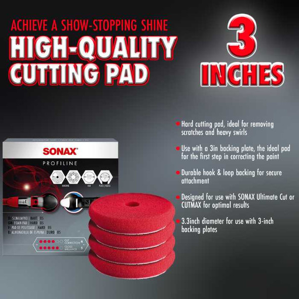 SONAX 3 Inch Red Foam Cutting Pad 4 pack