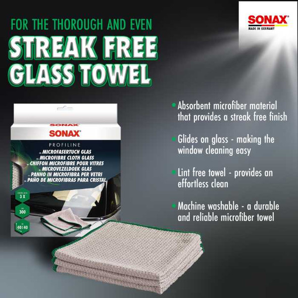 SONAX Microfiber Glass Cloths - 3 Pack